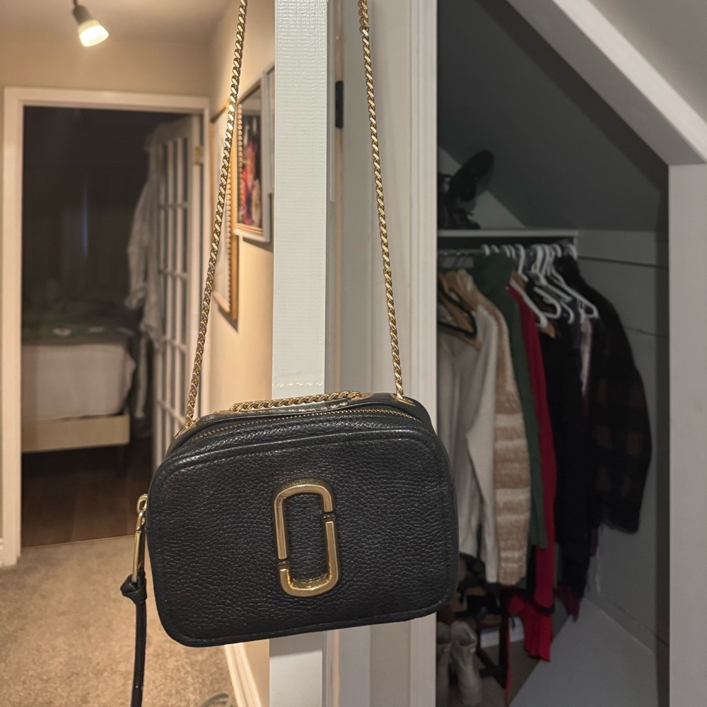 Marc Jacobs Black Crossbody Bag with Gold Accents
